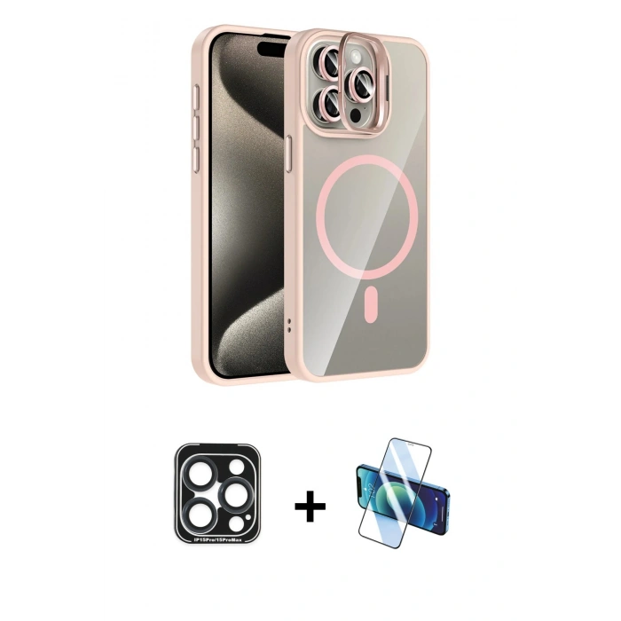 MARSİLYAN™- iPhone 15 Pro Max Kılıf Yadigar Asil Koleksiyonu - Siyah 3D Antistatik Seramik Nano Ekran Koruyucu + PVD Metal Kamera Lens - LT
