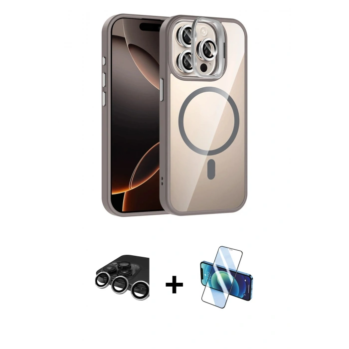 MARSİLYAN™- iPhone 15 Pro Max Kılıf Yadigar Asil Koleksiyonu - Siyah 3D Antistatik Seramik Nano Ekran Koruyucu + Raze Metal Kamera Lens - GS