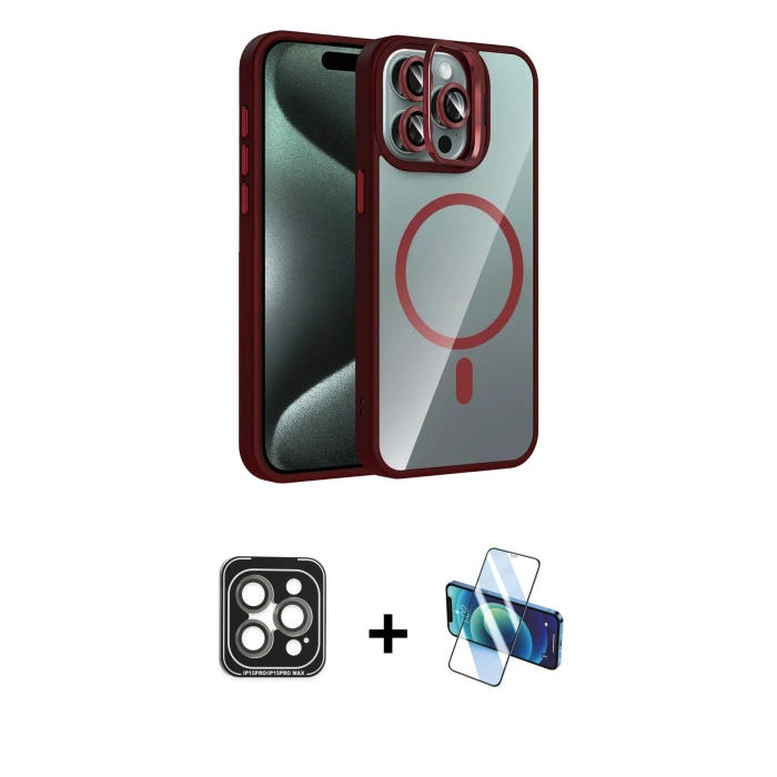 MARSİLYAN™- iPhone 15 Pro Max Kılıf Yadigar Asil Koleksiyonu - Siyah 3D Antistatik Seramik Nano Ekran Koruyucu + PVD Metal Kamera Lens - GI