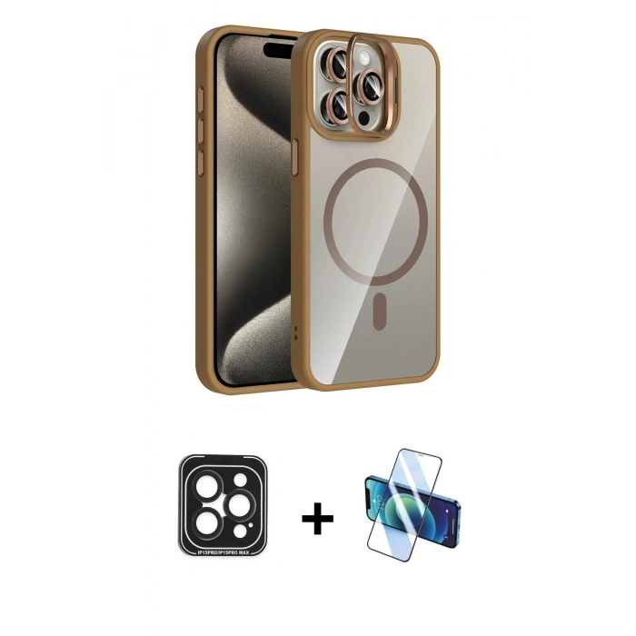MARSİLYAN™- iPhone 15 Pro Max Kılıf Yadigar Asil Koleksiyonu - Siyah 3D Antistatik Seramik Nano Ekran Koruyucu + PVD Metal Kamera Lens - SH