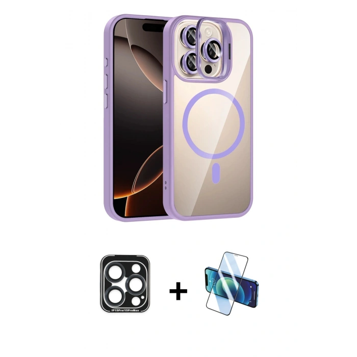 MARSİLYAN™- iPhone 15 Pro Max Kılıf Yadigar Asil Koleksiyonu - Siyah 3D Antistatik Seramik Nano Ekran Koruyucu + PVD Metal Kamera Lens - LT