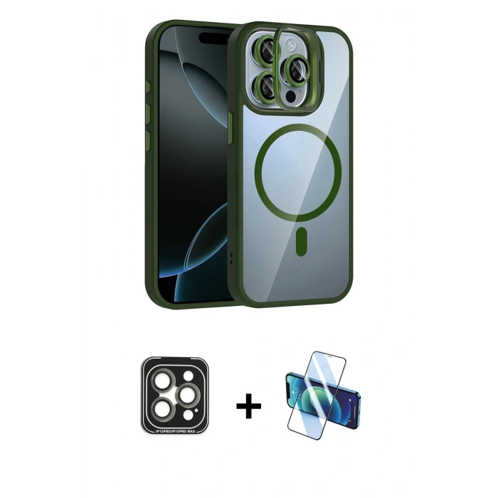MARSİLYAN™- iPhone 15 Pro Max Kılıf Yadigar Asil Koleksiyonu - Siyah 3D Antistatik Seramik Nano Ekran Koruyucu + PVD Metal Kamera Lens - GI
