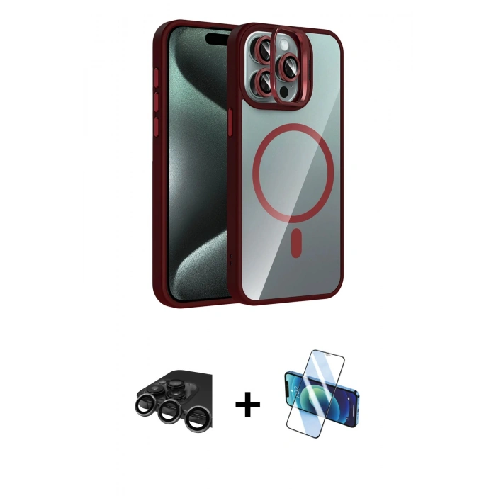 MARSİLYAN™- iPhone 15 Pro Max Kılıf Yadigar Asil Koleksiyonu - Siyah 3D Antistatik Seramik Nano Ekran Koruyucu + Raze Metal Kamera Lens - TMGI
