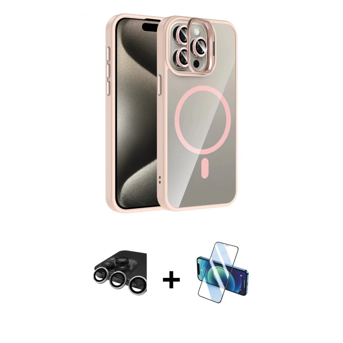 MARSİLYAN™- iPhone 15 Pro Max Kılıf Yadigar Asil Koleksiyonu - Siyah 3D Antistatik Seramik Nano Ekran Koruyucu + Raze Metal Kamera Lens - GS