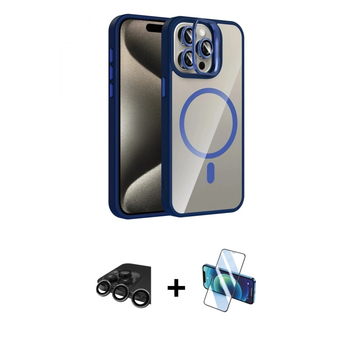 MARSİLYAN™- iPhone 15 Pro Max Kılıf Yadigar Asil Koleksiyonu - Siyah 3D Antistatik Seramik Nano Ekran Koruyucu + Raze Metal Kamera Lens - TMGI