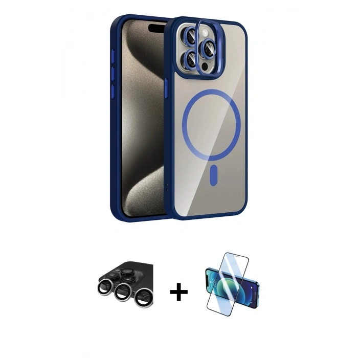 MARSİLYAN™- iPhone 15 Pro Max Kılıf Yadigar Asil Koleksiyonu - Siyah 3D Antistatik Seramik Nano Ekran Koruyucu + Raze Metal Kamera Lens - GS