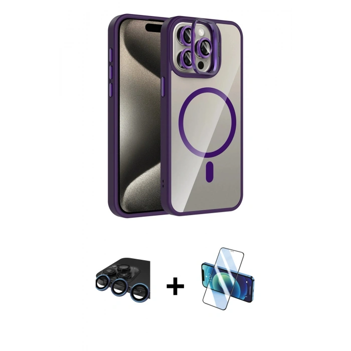 MARSİLYAN™- iPhone 15 Pro Max Kılıf Yadigar Asil Koleksiyonu - Siyah 3D Antistatik Seramik Nano Ekran Koruyucu + Raze Metal Kamera Lens - LT