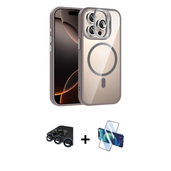 MARSİLYAN™- iPhone 15 Pro Max Kılıf Yadigar Asil Koleksiyonu - Siyah 3D Antistatik Seramik Nano Ekran Koruyucu + Raze Metal Kamera Lens - LT