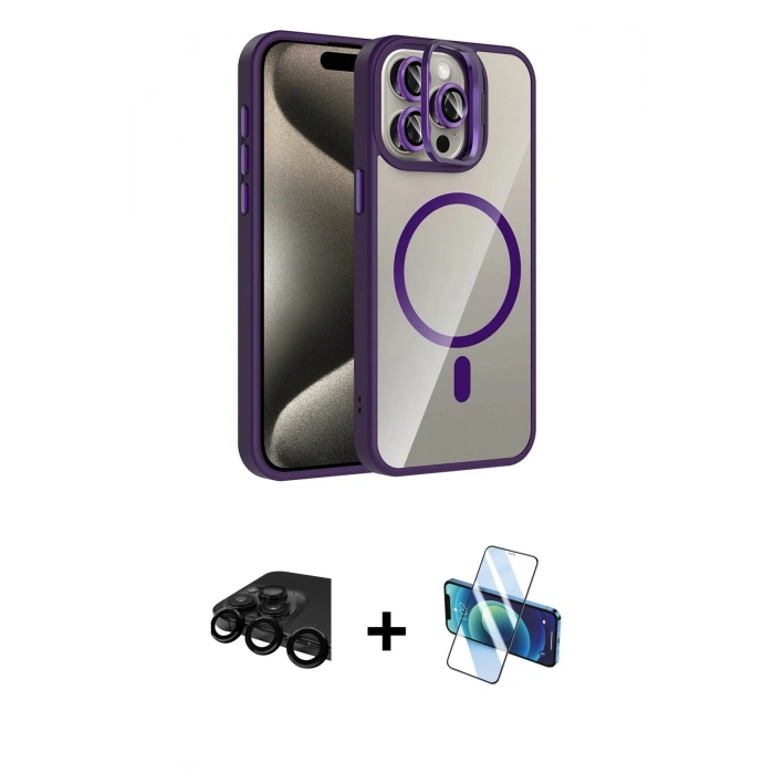 MARSİLYAN™- iPhone 15 Pro Max Kılıf Yadigar Asil Koleksiyonu - Siyah 3D Antistatik Seramik Nano Ekran Koruyucu + Raze Metal Kamera Lens - SH