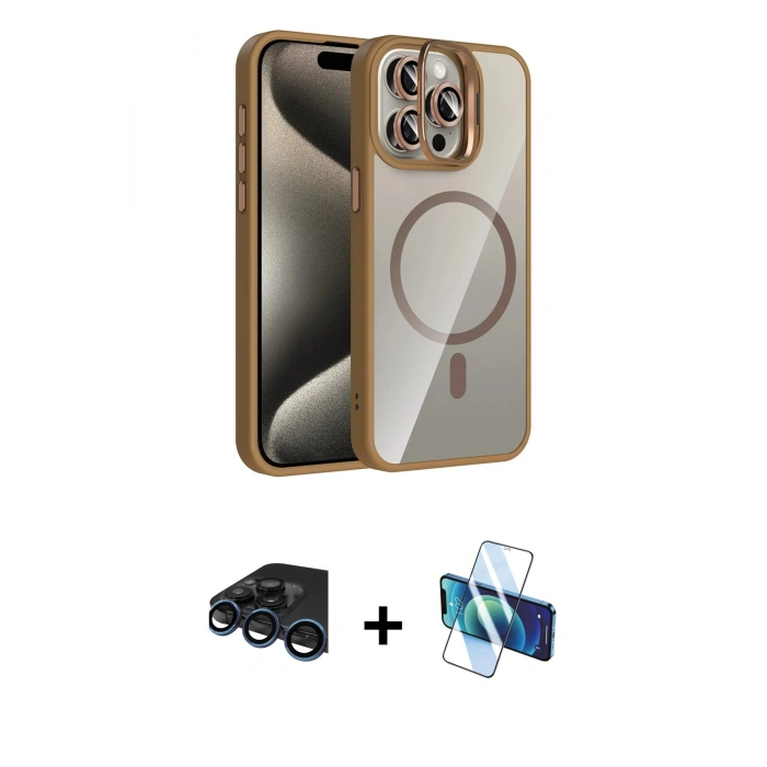 MARSİLYAN™- iPhone 15 Pro Max Kılıf Yadigar Asil Koleksiyonu - Siyah 3D Antistatik Seramik Nano Ekran Koruyucu + Raze Metal Kamera Lens - LT