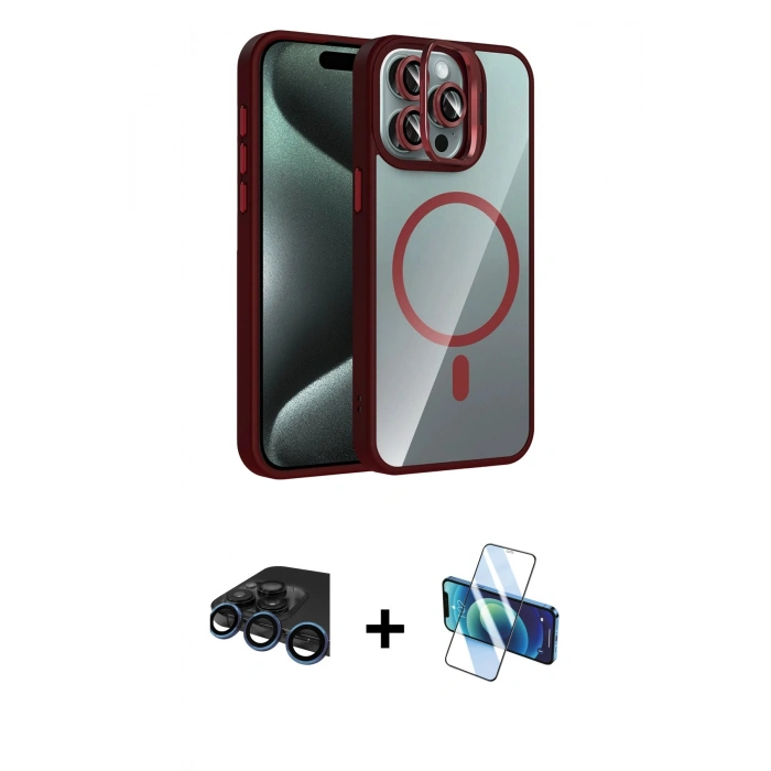 MARSİLYAN™- iPhone 15 Pro Max Kılıf Yadigar Asil Koleksiyonu - Siyah 3D Antistatik Seramik Nano Ekran Koruyucu + Raze Metal Kamera Lens - LT