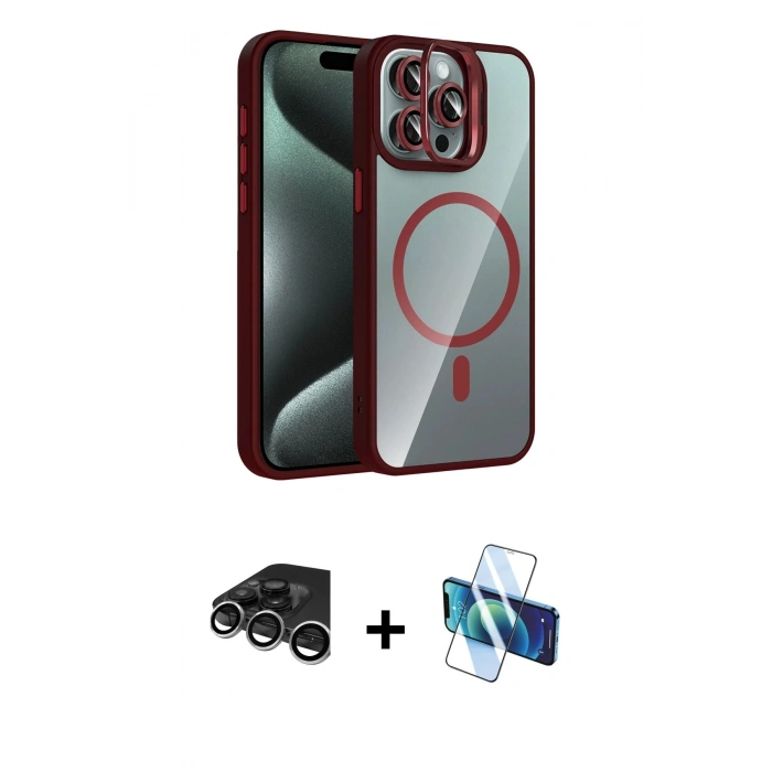 MARSİLYAN™- iPhone 15 Pro Max Kılıf Yadigar Asil Koleksiyonu - Siyah 3D Antistatik Seramik Nano Ekran Koruyucu + Raze Metal Kamera Lens - GS