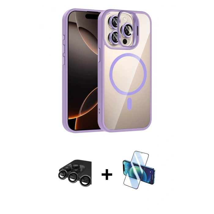 MARSİLYAN™- iPhone 15 Pro Max Kılıf Yadigar Asil Koleksiyonu - Siyah 3D Antistatik Seramik Nano Ekran Koruyucu + Raze Metal Kamera Lens - TMGI