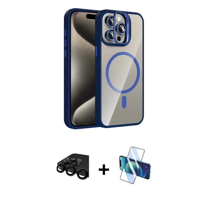 MARSİLYAN™- iPhone 15 Pro Max Kılıf Yadigar Asil Koleksiyonu - Siyah 3D Antistatik Seramik Nano Ekran Koruyucu + Raze Metal Kamera Lens - SH