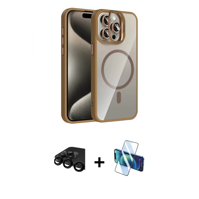 MARSİLYAN™- iPhone 15 Pro Max Kılıf Yadigar Asil Koleksiyonu - Siyah 3D Antistatik Seramik Nano Ekran Koruyucu + Raze Metal Kamera Lens - SH
