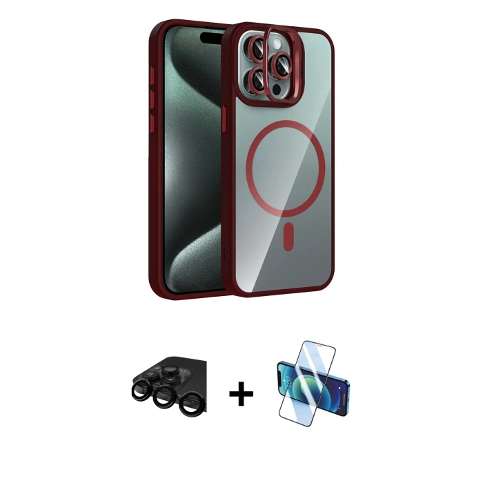 MARSİLYAN™- iPhone 15 Pro Max Kılıf Yadigar Asil Koleksiyonu - Siyah 3D Antistatik Seramik Nano Ekran Koruyucu + Raze Metal Kamera Lens - SH