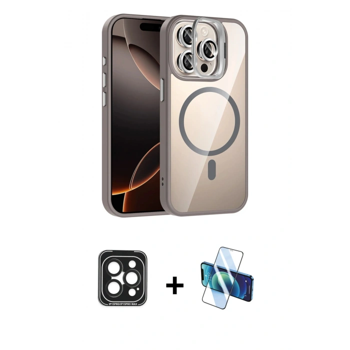 MARSİLYAN™- iPhone 15 Pro Max Kılıf Yadigar Asil Koleksiyonu - Siyah 3D Antistatik Seramik Nano Ekran Koruyucu + PVD Metal Kamera Lens - SH
