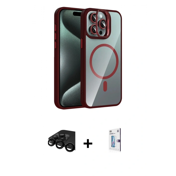 MARSİLYAN™- iPhone 15 Pro Max Kılıf Yadigar Asil Koleksiyonu - Siyah Bilvis 0.18mm Plus Cam Ekran Koruyucu + Siyah Raze Metal Kamera Lens