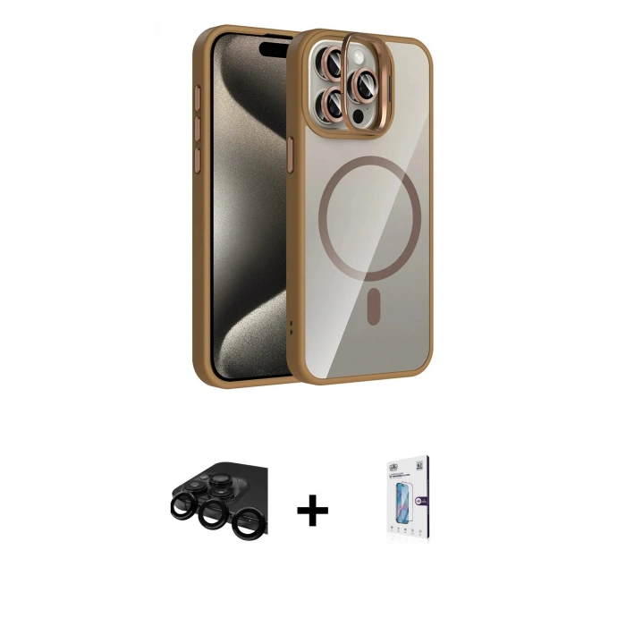 MARSİLYAN™- iPhone 15 Pro Max Kılıf Yadigar Asil Koleksiyonu - Siyah Bilvis 0.18mm Plus Cam Ekran Koruyucu + Siyah Raze Metal Kamera Lens