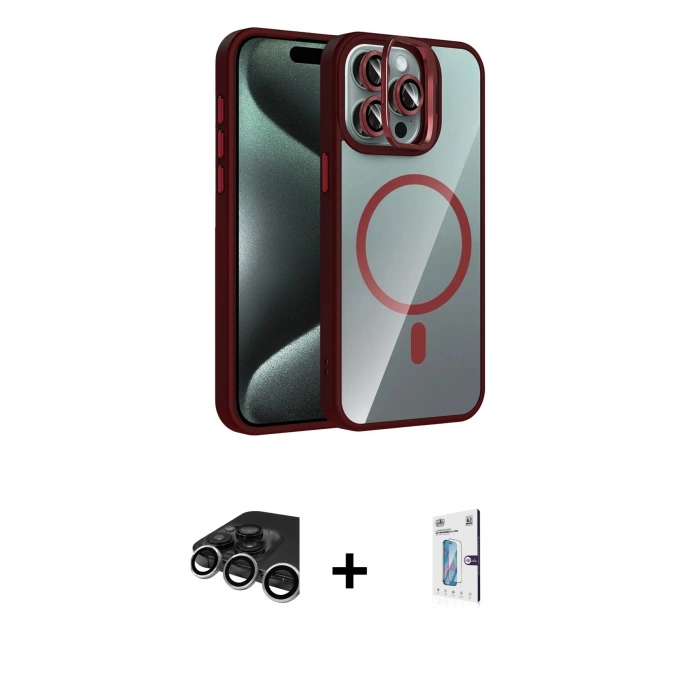 MARSİLYAN™- iPhone 15 Pro Max Kılıf Yadigar Asil Koleksiyonu - Siyah Bilvis 0.18mm Plus Cam Ekran Koruyucu + Raze Metal Kamera Lens - GS