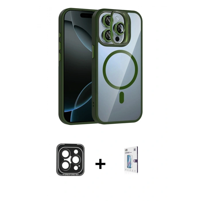 MARSİLYAN™- iPhone 15 Pro Max Kılıf Yadigar Asil Koleksiyonu - Siyah Bilvis 0.18mm Plus Cam Ekran Koruyucu + Siyah PVD Metal Kamera Lens