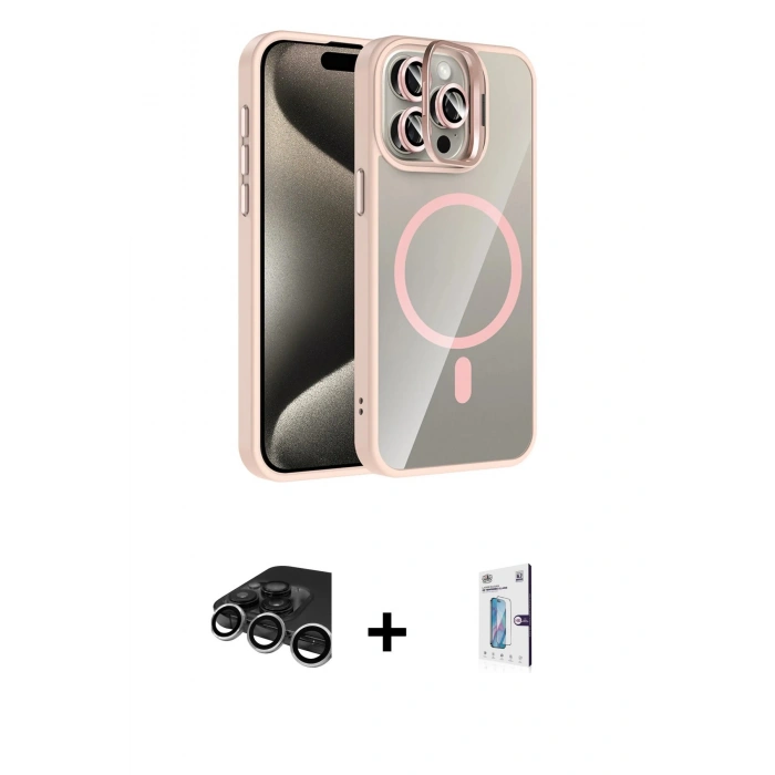MARSİLYAN™- iPhone 15 Pro Max Kılıf Yadigar Asil Koleksiyonu - Siyah Bilvis 0.18mm Plus Cam Ekran Koruyucu + Raze Metal Kamera Lens - GS