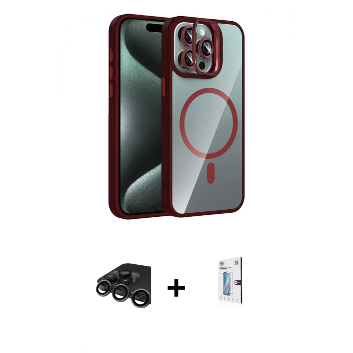 MARSİLYAN™- iPhone 15 Pro Max Kılıf Yadigar Asil Koleksiyonu - Siyah Bilvis 0.18mm Plus Cam Ekran Koruyucu + Raze Metal Kamera Lens - TMGI