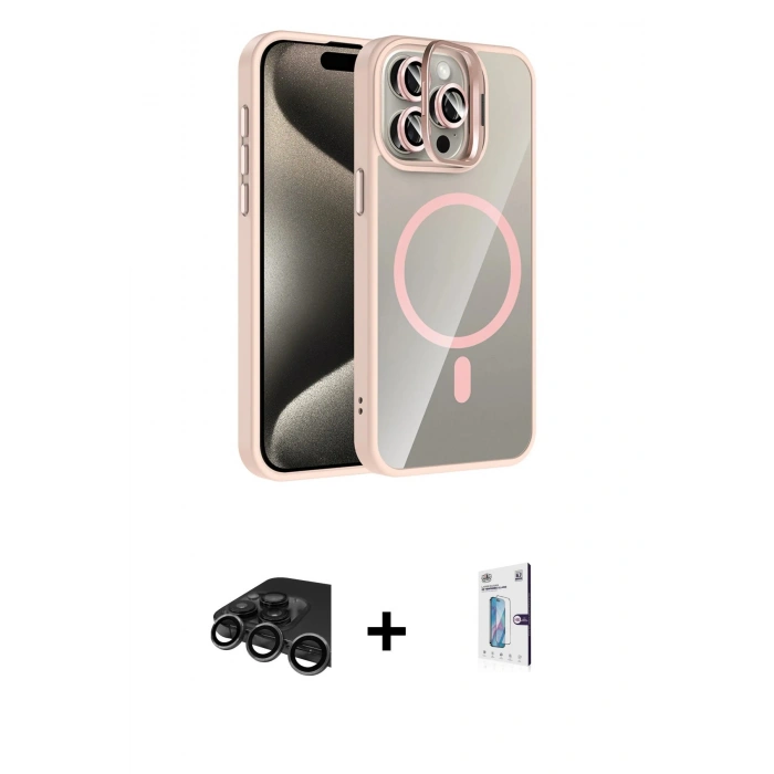 MARSİLYAN™- iPhone 15 Pro Max Kılıf Yadigar Asil Koleksiyonu - Siyah Bilvis 0.18mm Plus Cam Ekran Koruyucu + Raze Metal Kamera Lens - TMGI