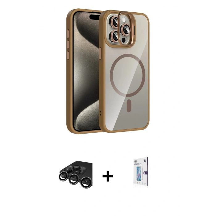 MARSİLYAN™- iPhone 15 Pro Max Kılıf Yadigar Asil Koleksiyonu - Siyah Bilvis 0.18mm Plus Cam Ekran Koruyucu + Raze Metal Kamera Lens - TMGI