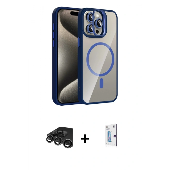MARSİLYAN™- iPhone 15 Pro Max Kılıf Yadigar Asil Koleksiyonu - Siyah Bilvis 0.18mm Plus Cam Ekran Koruyucu + Raze Metal Kamera Lens - TMGI