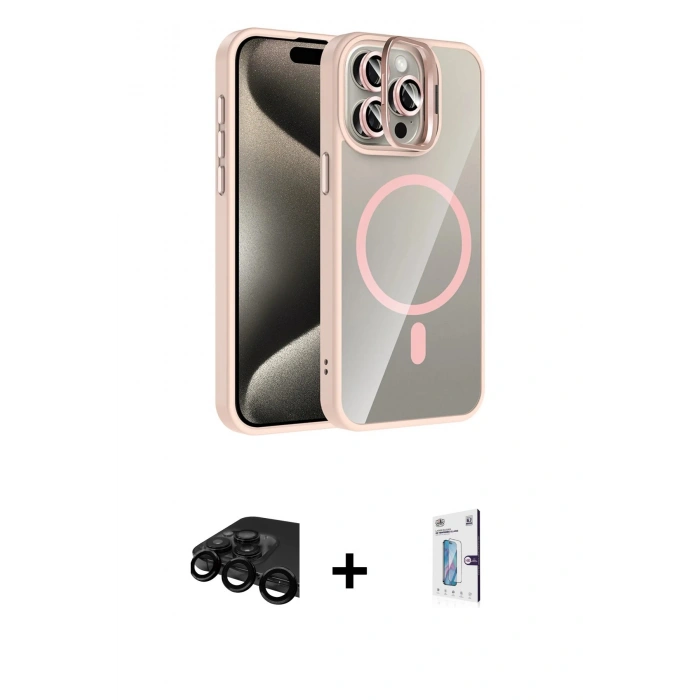 MARSİLYAN™- iPhone 15 Pro Max Kılıf Yadigar Asil Koleksiyonu - Siyah Bilvis 0.18mm Plus Cam Ekran Koruyucu + Siyah Raze Metal Kamera Lens