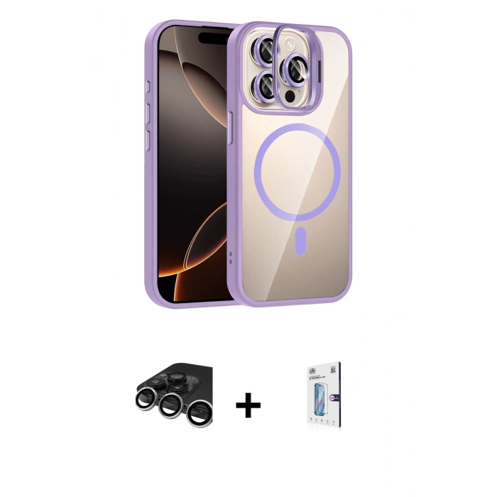 MARSİLYAN™- iPhone 15 Pro Max Kılıf Yadigar Asil Koleksiyonu - Siyah Bilvis 0.18mm Plus Cam Ekran Koruyucu + Raze Metal Kamera Lens - GS