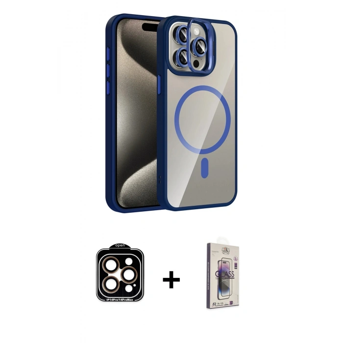 MARSİLYAN™- iPhone 15 Pro Max Kılıf Yadigar Asil Koleksiyonu - Siyah Bilvis 3D Cam Ekran Koruyucu + PVD Metal Kamera Lens - TU