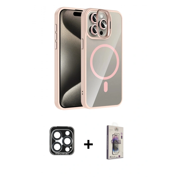 MARSİLYAN™- iPhone 15 Pro Max Kılıf Yadigar Asil Koleksiyonu - Siyah Bilvis 3D Cam Ekran Koruyucu + PVD Metal Kamera Lens - LT