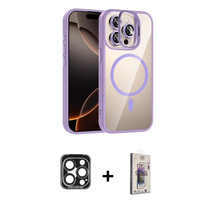 MARSİLYAN™- iPhone 15 Pro Max Kılıf Yadigar Asil Koleksiyonu - Siyah Bilvis 3D Cam Ekran Koruyucu + PVD Metal Kamera Lens - LT
