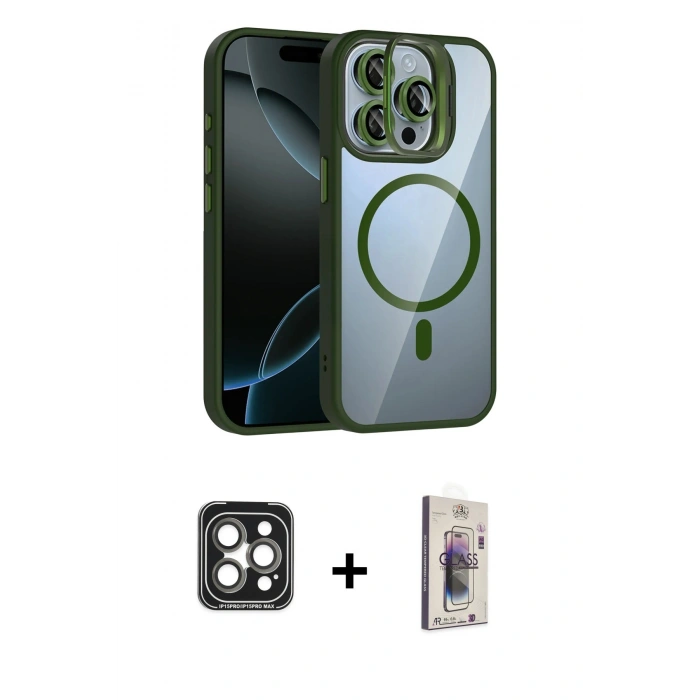 MARSİLYAN™- iPhone 15 Pro Max Kılıf Yadigar Asil Koleksiyonu - Siyah Bilvis 3D Cam Ekran Koruyucu + PVD Metal Kamera Lens - GI