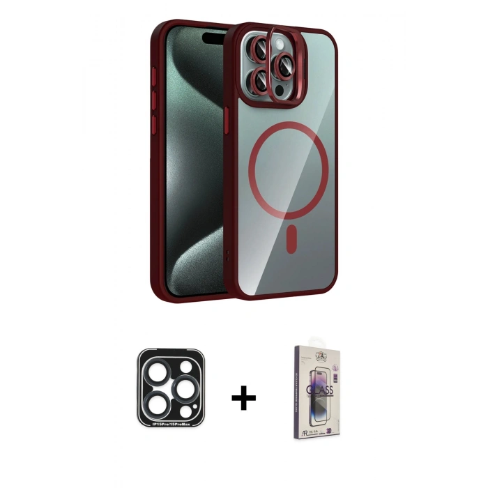 MARSİLYAN™- iPhone 15 Pro Max Kılıf Yadigar Asil Koleksiyonu - Siyah Bilvis 3D Cam Ekran Koruyucu + PVD Metal Kamera Lens - LT