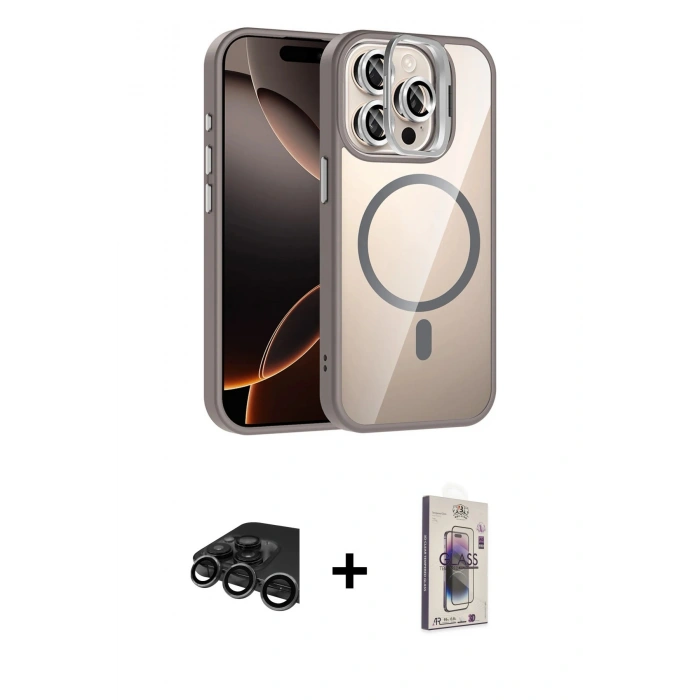MARSİLYAN™- iPhone 15 Pro Max Kılıf Yadigar Asil Koleksiyonu - Siyah Bilvis 3D Cam Ekran Koruyucu + Raze Metal Kamera Lens - TMGI