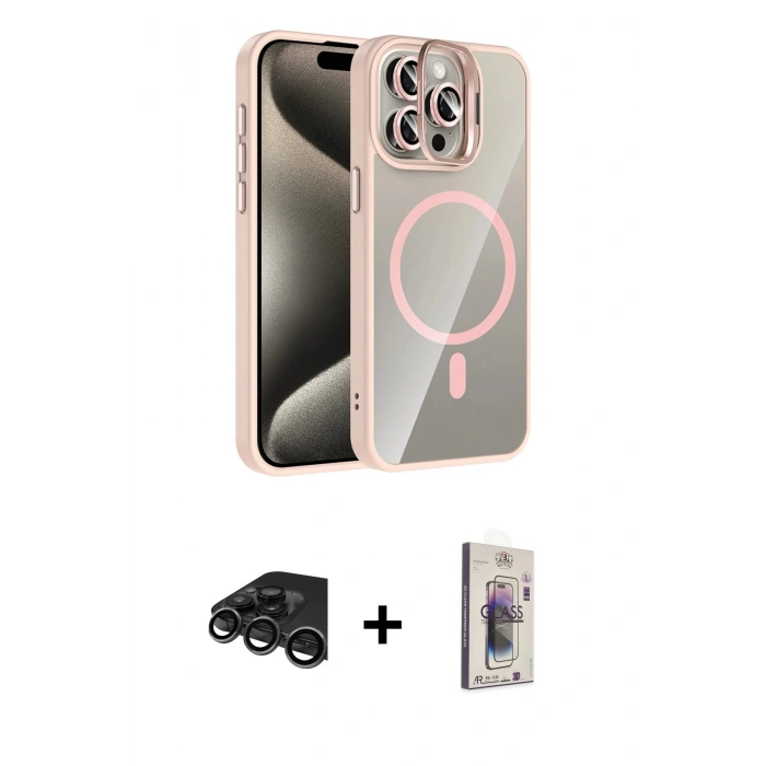 MARSİLYAN™- iPhone 15 Pro Max Kılıf Yadigar Asil Koleksiyonu - Siyah Bilvis 3D Cam Ekran Koruyucu + Raze Metal Kamera Lens - TMGI