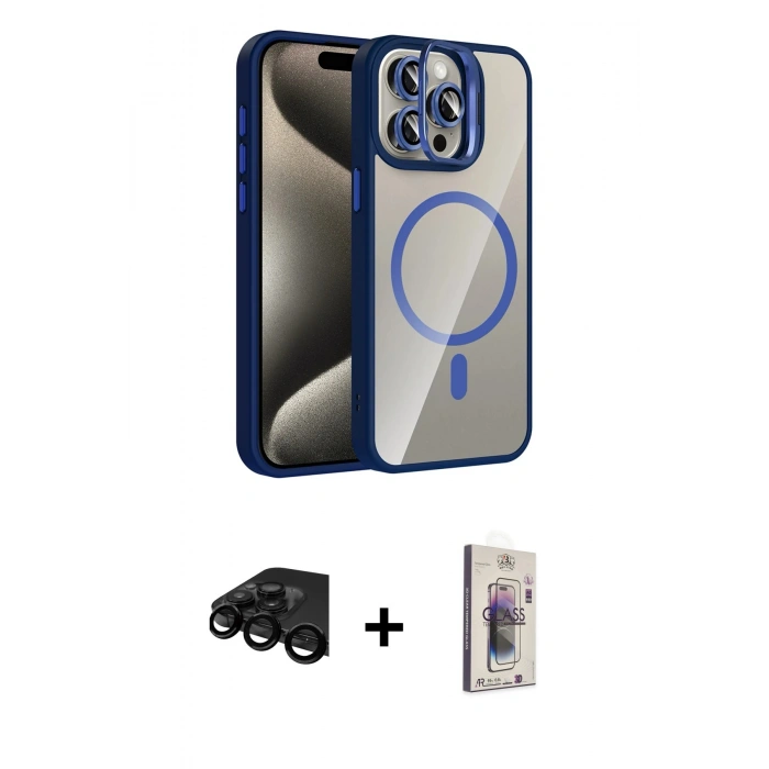 MARSİLYAN™- iPhone 15 Pro Max Kılıf Yadigar Asil Koleksiyonu - Siyah Bilvis 3D Cam Ekran Koruyucu + Raze Metal Kamera Lens - SH