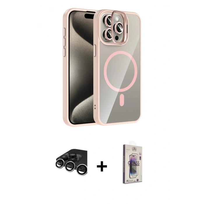 MARSİLYAN™- iPhone 15 Pro Max Kılıf Yadigar Asil Koleksiyonu - Siyah Bilvis 3D Cam Ekran Koruyucu + Raze Metal Kamera Lens - GS