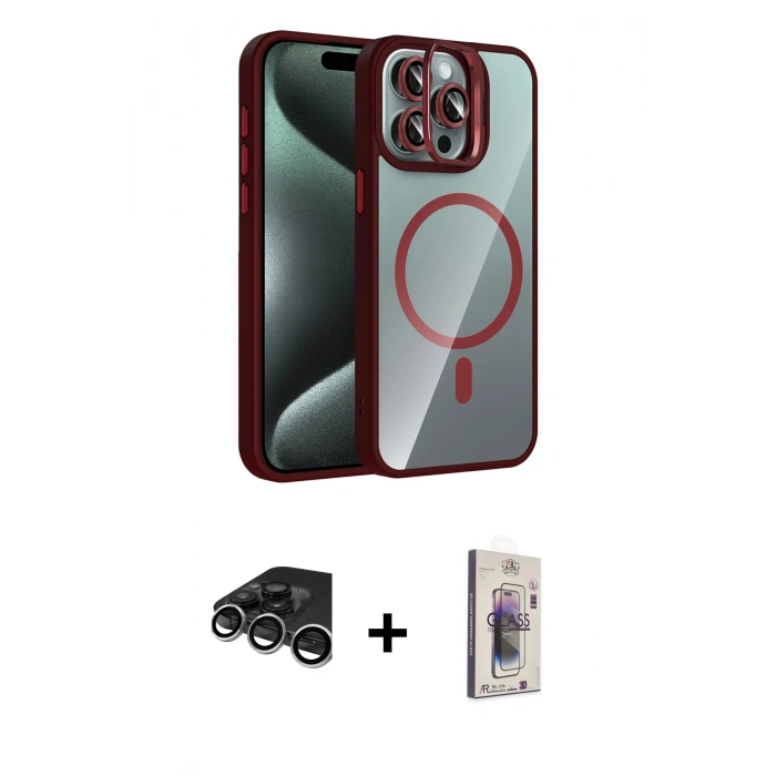MARSİLYAN™- iPhone 15 Pro Max Kılıf Yadigar Asil Koleksiyonu - Siyah Bilvis 3D Cam Ekran Koruyucu + Raze Metal Kamera Lens - GS