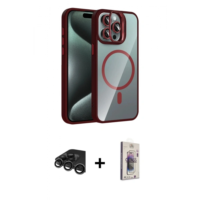 MARSİLYAN™- iPhone 15 Pro Max Kılıf Yadigar Asil Koleksiyonu - Siyah Bilvis 3D Cam Ekran Koruyucu + Raze Metal Kamera Lens - TMGI