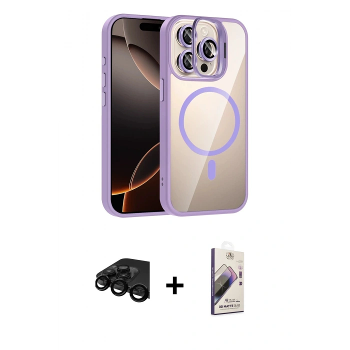 MARSİLYAN™- iPhone 15 Pro Max Kılıf Yadigar Asil Koleksiyonu - Siyah Bilvis 3D Mat Cam Ekran Koruyucu + Raze Metal Kamera Lens - SH