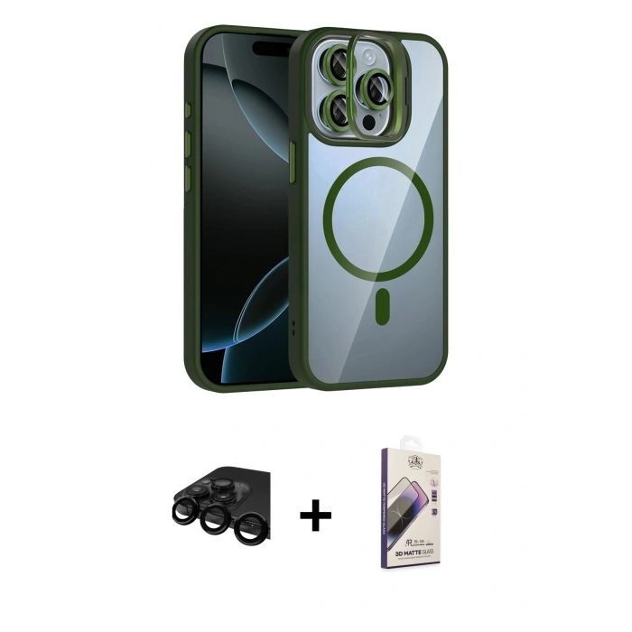 MARSİLYAN™- iPhone 15 Pro Max Kılıf Yadigar Asil Koleksiyonu - Siyah Bilvis 3D Mat Cam Ekran Koruyucu + Raze Metal Kamera Lens - SH