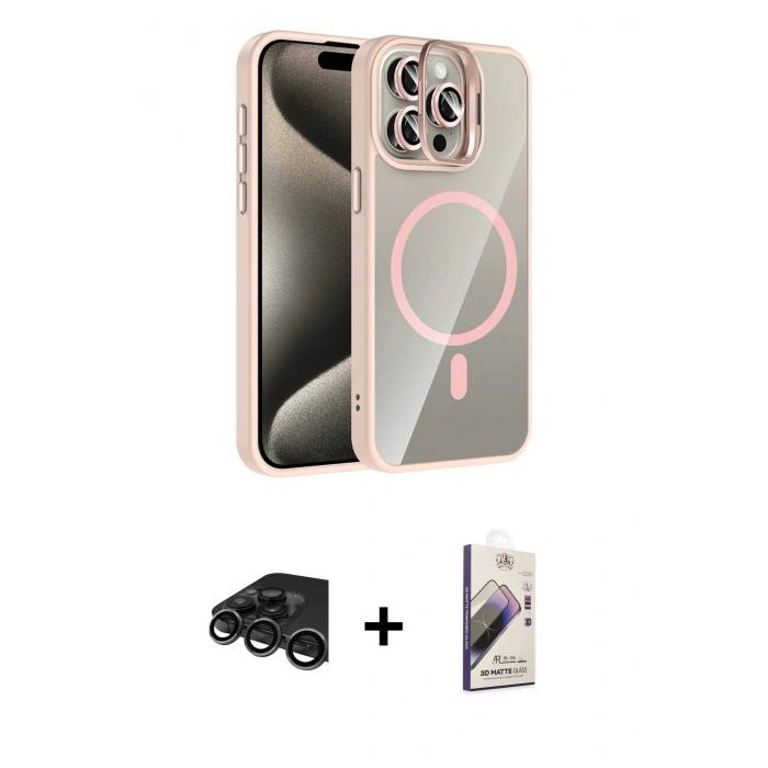 MARSİLYAN™- iPhone 15 Pro Max Kılıf Yadigar Asil Koleksiyonu - Siyah Bilvis 3D Mat Cam Ekran Koruyucu + Raze Metal Kamera Lens - TMGI