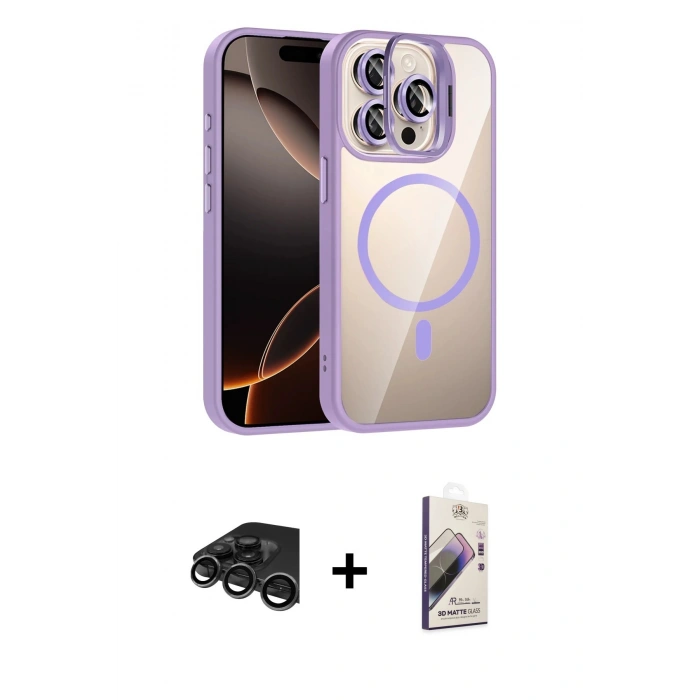 MARSİLYAN™- iPhone 15 Pro Max Kılıf Yadigar Asil Koleksiyonu - Siyah Bilvis 3D Mat Cam Ekran Koruyucu + Raze Metal Kamera Lens - TMGI