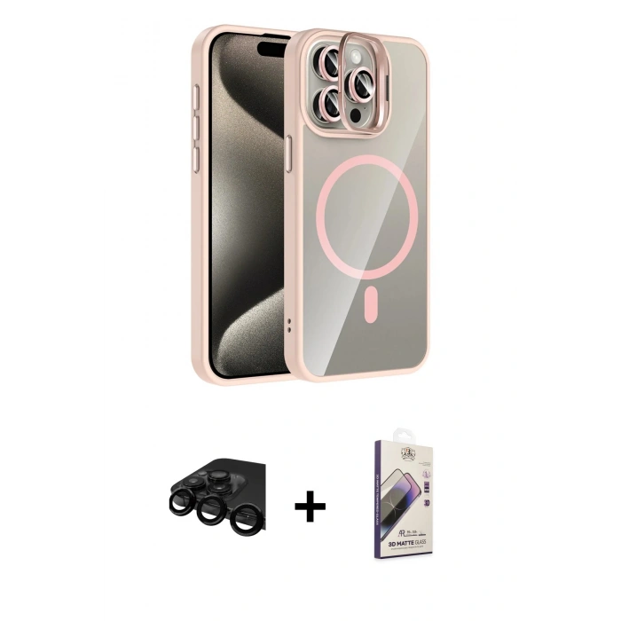MARSİLYAN™- iPhone 15 Pro Max Kılıf Yadigar Asil Koleksiyonu - Siyah Bilvis 3D Mat Cam Ekran Koruyucu + Raze Metal Kamera Lens - SH