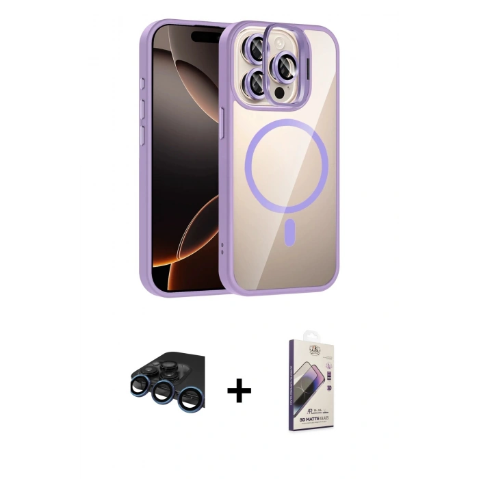 MARSİLYAN™- iPhone 15 Pro Max Kılıf Yadigar Asil Koleksiyonu - Siyah Bilvis 3D Mat Cam Ekran Koruyucu + Raze Metal Kamera Lens - LT