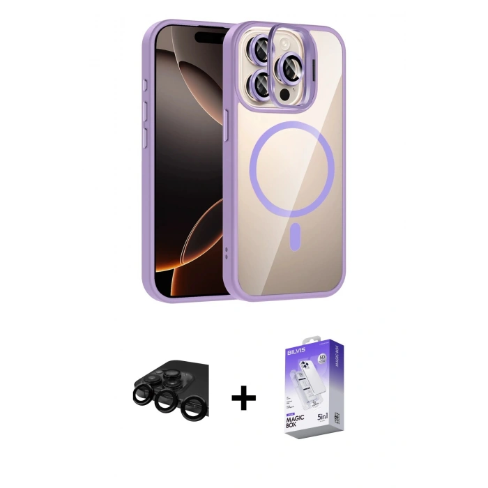 MARSİLYAN™- iPhone 15 Pro Max Kılıf Yadigar Asil Koleksiyonu - Siyah Bilvis 5in1 3D Magic Cam Ekran Koruyucu + Raze Metal Kamera Lens - SH